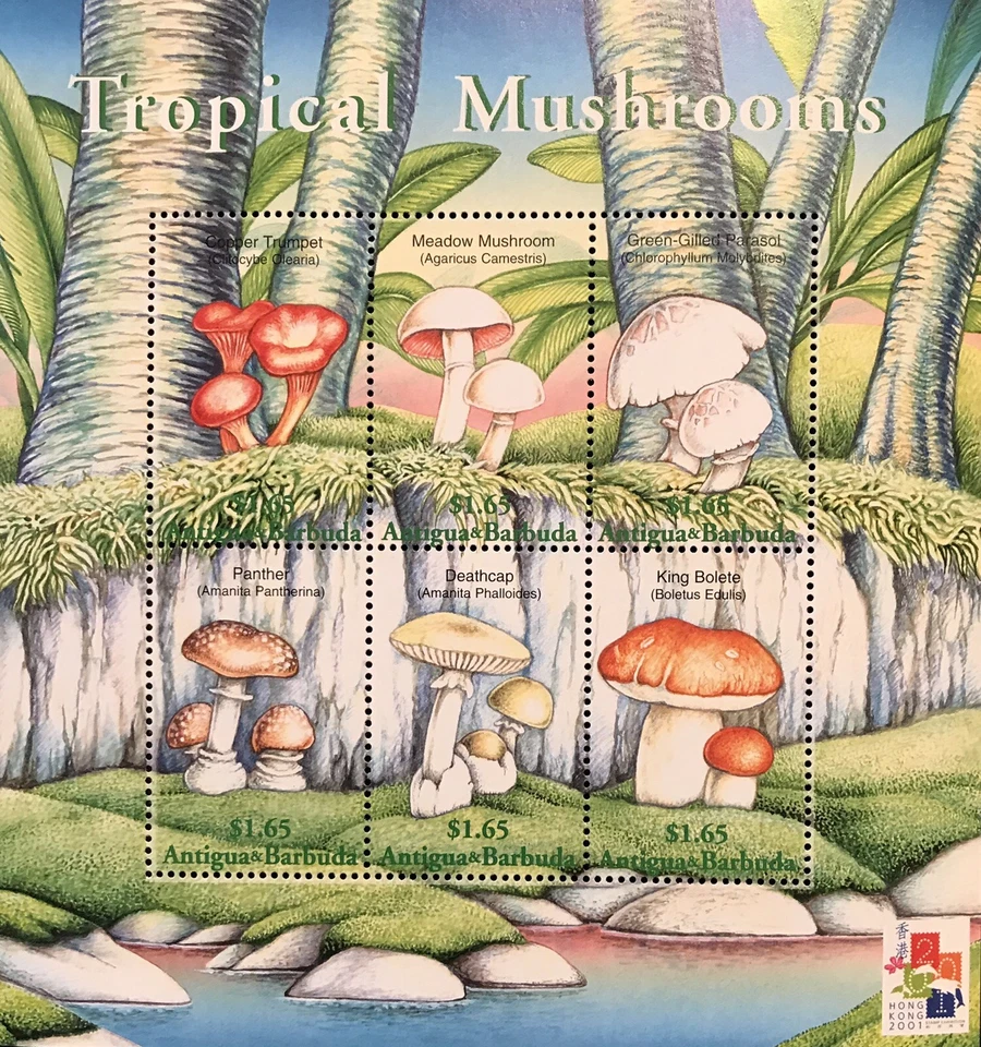 ANTIGUA & BARBUDA TROPICAL MUSHROOM STAMPS SHEET MNH 2001 TOADSTOOL FUNGUS PLANT - Image 1 of 1
