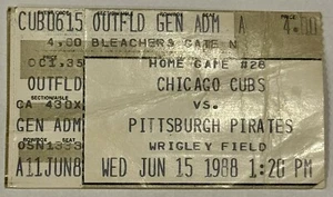 6/15/1988 Chicago Cubs v Pittsburgh Pirates Ticket Stub.  WRIGLEY Field - Picture 1 of 2