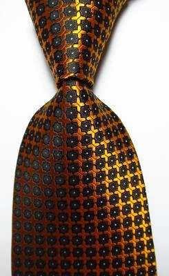 New Classic Checks Gold Black White JACQUARD WOVEN 100% Silk Men's Tie Necktie - Image 1 of 2