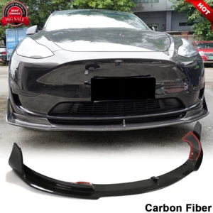 Fits Tesla Model Y Sport Utility 2019-2021 REAL CARBON Front Bumper Lip Spoiler - Picture 1 of 12