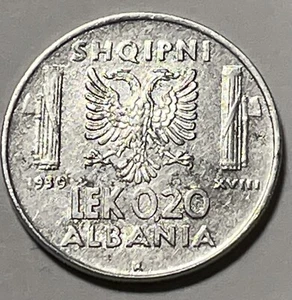 1939 Albania 0.20 Lek Coin. Bx12.21 - Picture 1 of 2