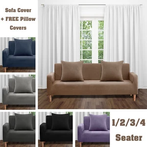 Velvet Elastic Stretch Sofa Covers Slipcover Protector Settee 1/2/3/4 Seater UK - Picture 1 of 42