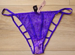 NWT Victoria's Secret Purple Sheer Mesh Lace Cut-Out Low String Bikini Panties L - Picture 1 of 3