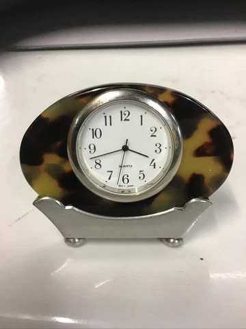 Roger Lascelles Faux Tortoise Clock in a Pewter Base In Working Condition Cover