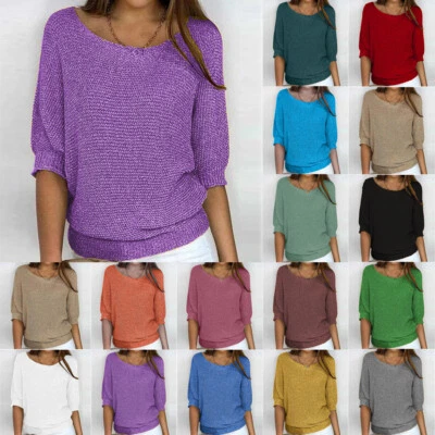 Womens Batwing Sleeves Jumper Baggy Knitted Tops Sweater Pullover PLUS SIZE 8-26 - Image 1 of 4
