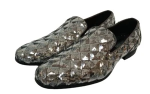 Mens Stacy Adams Swank Silver Plain Toe Sequin Slip On Shoes 25229-040 SZ 12 M - Picture 1 of 18