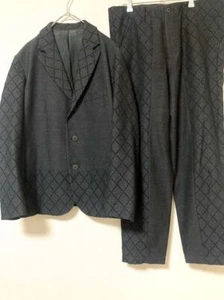Issey Miyake Men'S Check Jacket Setup Slacks Pants Cotton Wool Suit Stylish - Picture 1 of 10