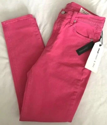 ¡NUEVO CON ETIQUETAS! Pantalones de mezclilla ajustados de tiro alto rosa Rag & Bone Bull talla 27 30 Foto 1 de 4