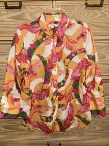 Top Chico’s Brillante Floral LINO Botón Para Mujer Talla 8 Chico Talla 1 Rosa Tropical - Imagen 1 de 4