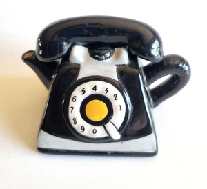 Vintage Greenbrier International Black Ceramic Mini Telephone Teapot Table Decor - Picture 1 of 4