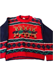 Suéter Vintage Rojo Camel Niños Navidad Reno Cuello Redondo - Imagen 1 de 4