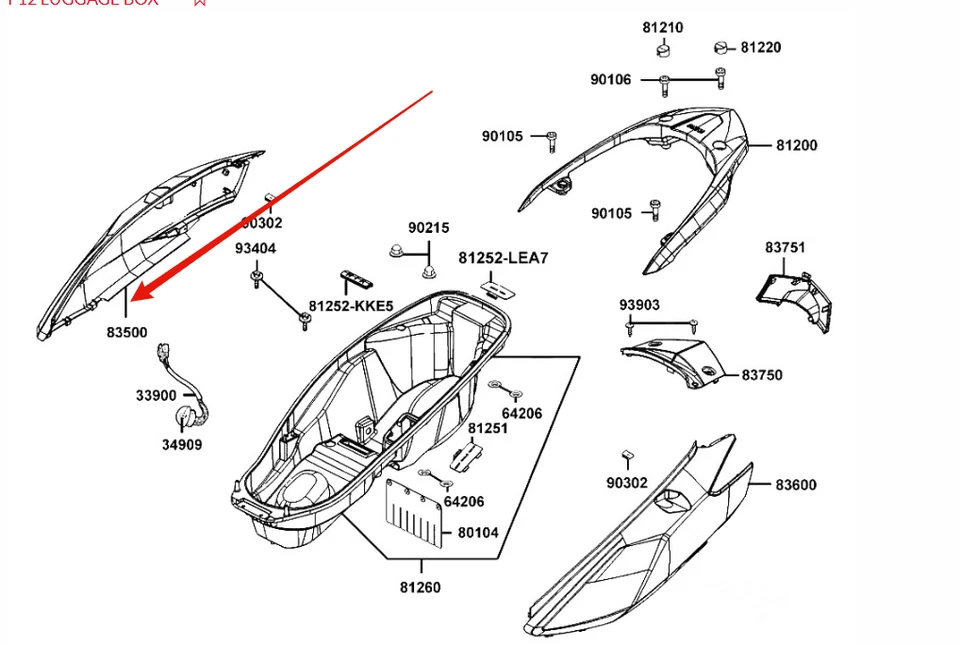 Carénage latéral droit Kymco Downtown 125i 300i blanc, 2013-2017 original OEM - Photo 1/1