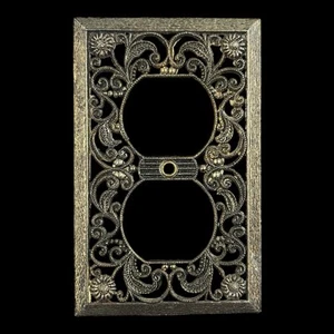 Vtg Ornate Gold Metal Floral Filigree Outlet Cover 4½"×2⅞" - Picture 1 of 5