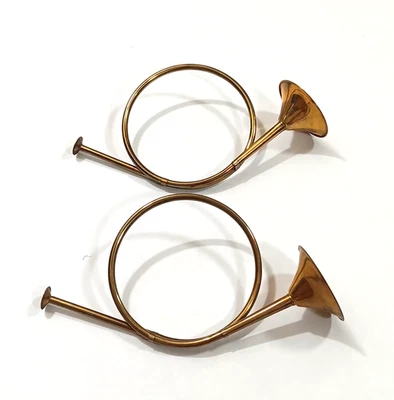 Vintage Brass French Horn Bugles 2 Christmas Wall Hanging Decoration 12" - Image 1 of 4
