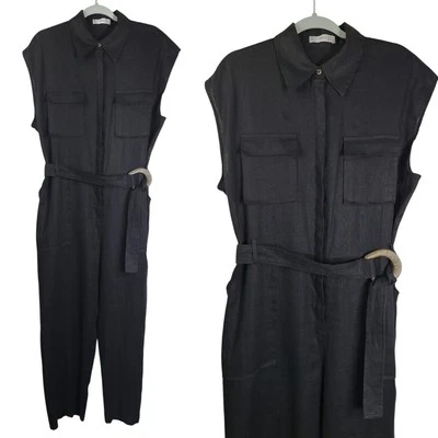 Mono Mango 100 % lino para mujer XL negro cargo cinturón minimalista Lagenlook Foto 1 de 4