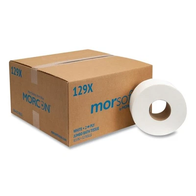 Morcon Paper 129X 2-Ply 3.3" x 500 ft. Jumbo Bath Tissue - White (12/Carton) New - Image 1 of 4