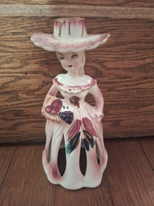 Vintage Artmark Pink Lady w/Fruit Napkin Handkerchief Candle Holder Bell Japan - Picture 1 of 15