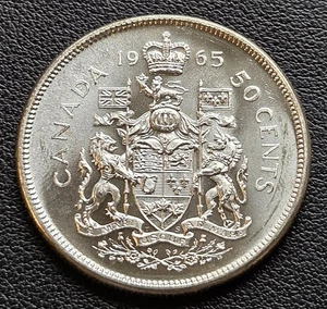 1965 Canada Silver 50-Cent Half Dollar Coin - 80% Silver - Brilliant UNC - Foto 1 di 2
