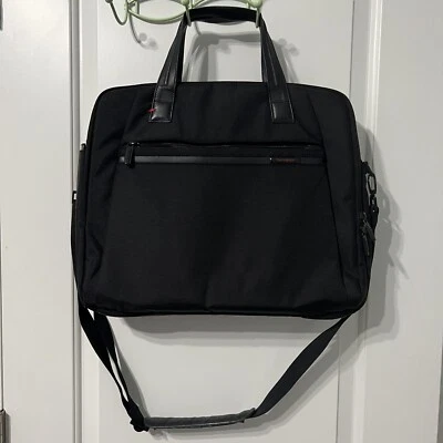 Samsonite 3 Compartment Brief Briefcase Leather Handles Trim Shoulder Bag Black - Image 1 of 4