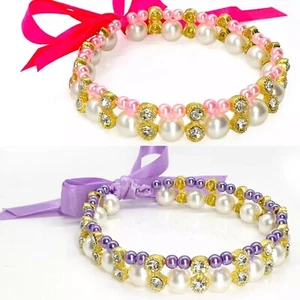 "Juego de 2 collares pequeños de perlas y diamantes de imitación para mascotas perros cachorros | rosa y púrpura 11""-17,5""" - Imagen 1 de 7
