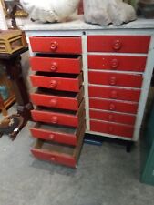 Antique Wood Dresser Cabinet 14 Drawer Handmade Handpainted Orange White