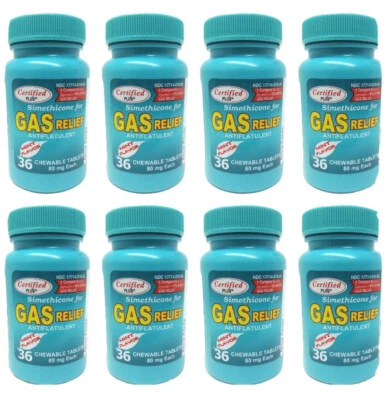 8 PK Simethicone Gas Relief Chewable Tablets 80mg Anti-Gas Bloating 36CT SEALED - Image 1 of 4