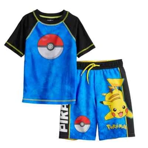 New Nintendo Pokemon Rash Guard & Swim Trunks Set 5 6 7 8 10/12 - Picture 1 of 3