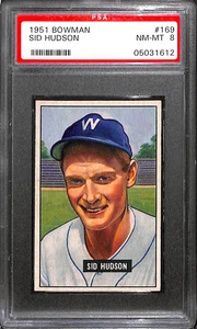 1951 BOWMAN #169 SID HUDSON PSA 8 05031612 - Picture 1 of 2