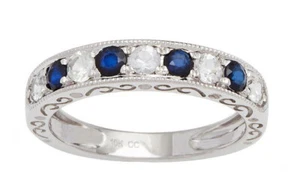 10k White Gold Vintage Style Genuine Sapphire Wedding Anniversary Band - Picture 1 of 5