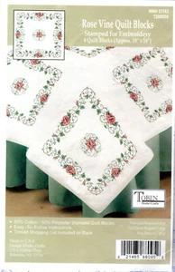 "Rose Vine Quilt Blocks" Tobin Home Crafts Stamped Embroidery Linens # 21162 - Picture 1 of 3