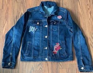 Wonder Nation Size 10-12 Girls Lightweight Jean Jacket, Hearts 💕 Roses 🌹  - Picture 1 of 9