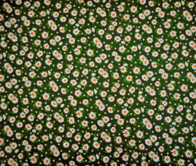 Quilt Fabric 1 2/3 Yard Sm White Floral Yellow Center on Dk Green Cotton Vtg - Image 1 of 2