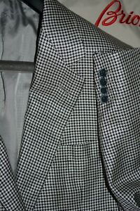 $4895 Brioni Silk Wool Houndstooth Sportcoat Silver Blazer 42 L 42L Italy defect