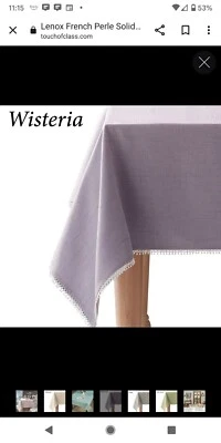 Lennox French Perle Tablecloth with Decorative Trim Wisteria Easter 60x84 New - Image 1 of 3