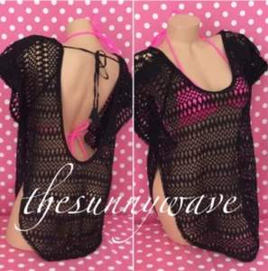 VICTORIA'S SECRET Caftan Crochet Lace Flounce Plunge Back Swim Cover Up Dress XL - Imagen 1 de 1