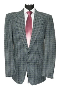 Harris Tweed Men's Jacket 52 Blue Dark Blue Checkered Single-Breasted 2-Button - Picture 1 of 5