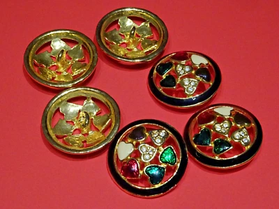 6 Stück Designerknöpfe,Jacke, Mantel ,Ösen , Goldfarbig mit Strasssteinen 3 cm - Bild 1 von 2