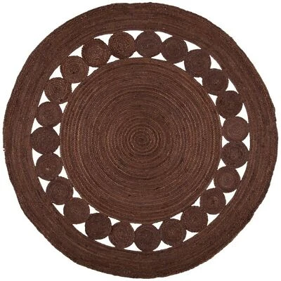 Rug Brown Color Natural Jute Round Area Rug Hand Braided Farmhouse Jute Carpet - Image 1 of 4