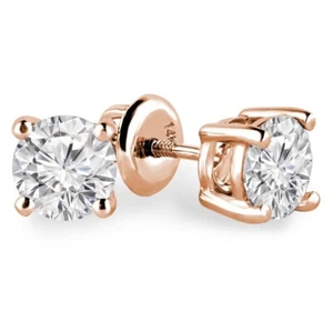 18k Rose Gold Women's Earrings Round 0.50 Ct Moissanite 4 Prongs Solitaire Studs - Picture 1 of 4