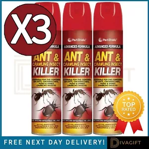 ANT KILLER SPRAY INDOOR OUTDOOR COCKROACHES BEETLES INSECTS BUGS NEW 300ML x3 - Picture 1 of 4