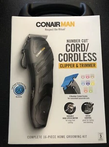 NEW ConairMan Number Cut Cord/Cordless Clipper&Trimmer 16Pc Home Grooming Kit  - Picture 1 of 6