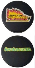 SAINT JOHN FLAMES AHL INGLASCO OFFICIAL HOCKEY PUCK - SERVICE MASTER SPONSOR VTG