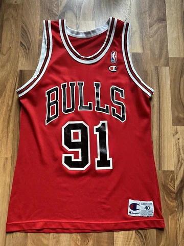 Dennis Rodman Chicago Bulls #91 Vintage Champion Jersey Size 40 Cover