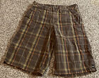 Quicksilver Boys Shorts plaid brown yellow Size 23 w 23 x 9” Box B 15