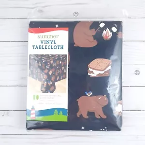 Vinyl Tablecloth Smores Bears Campfire 60x84 Camping Picnic Party - Picture 1 of 3