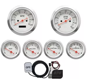 MOTOR METER RACING Classic White 6 Gauge Set 85mm GPS Speedometer MPH °F PSI - Picture 1 of 12