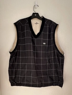 DOCKERS Golf Vest Men XL Stain Defender Reversible Black Cream Plaid Vtg 044917A - Image 1 of 4