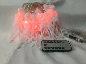 Skeleton Halloween String Lights 15 LED Battery Powered Remote Control Settings - Picture 1 of 6