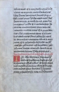 ca.1450 medieval Book of Hours manuscript laf,1 gold initial on color. - Picture 1 of 2