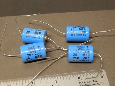Cornell Dubilier CDE Axial Lead 20uf 250V Electrolytic Capacitors Qty 4 NOS WBR